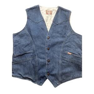 Vintage STUNTS Jean Vest Western Cowboy Button Pockets Size X Large